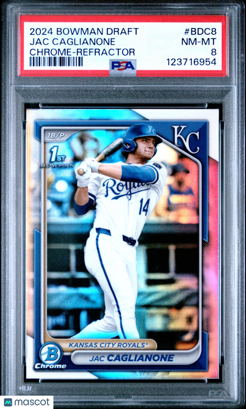 2024 Bowman Draft Jac Caglianone #BDC8 Chrome Refractor PSA 8
