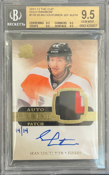 Sean Couturier 2011-12 UD The Cup #178 Auto Rookie Patch 3 Clr Gold Rainbow 14/14 Jersey Number RC BGS 9.5 Gem Mint