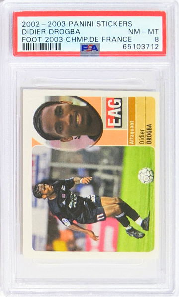 Didier Drogba 2002 Panini Foot Sticker 2003 Championnat de France Rookie PSA 8