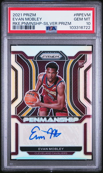 2021 PANINI PRIZM EVAN MOBLEY ROOKIE PENMANSHIP SILVER PRIZM #RPEVM RC PSA 10