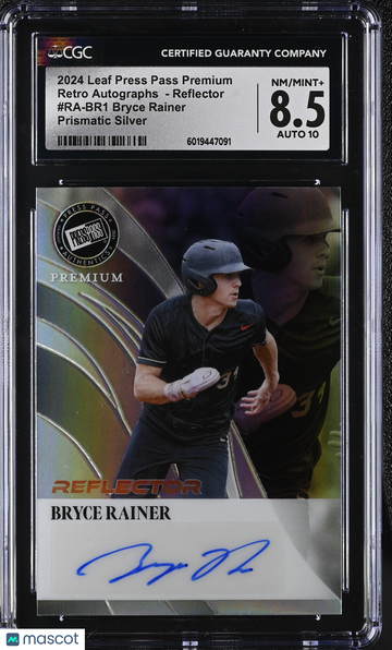 2024 Leaf Press Pass Premium Bryce Rainer #RA-BR1 Silver Reflector Retro Autographs CGC 8.5