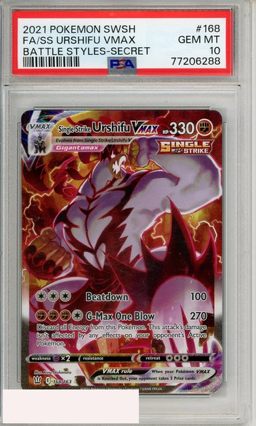 2021 POKEMON SWSH BATTLE STYLES FA SS URSHIFU VMAX #168 SECRET PSA 10