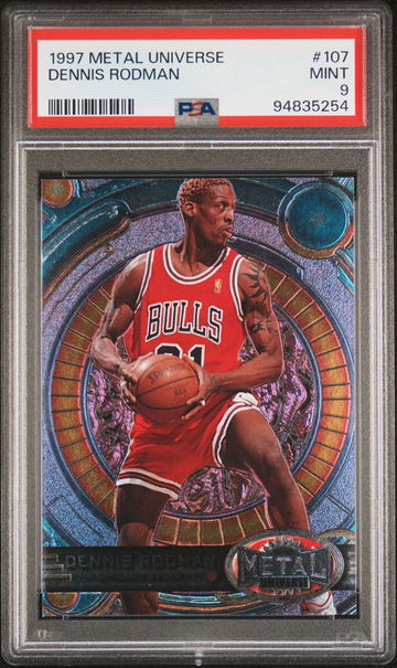1997 DENNIS RODMAN METAL UNIVERSE #107 PSA 9 BK.A2.41