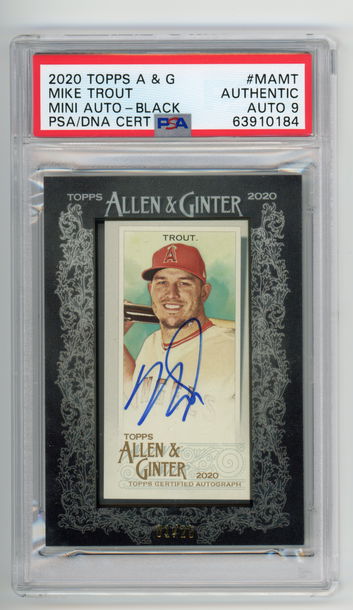 💎🐐 2020 Allen & Ginter MIKE TROUT Mini Auto Framed Black /25 PSA/DNA 9 1/1 📈 POP 1