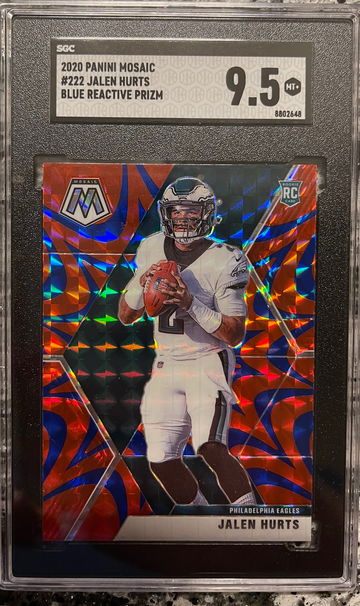 Jalen Hurts 2020 Panini Mosaic Reactive Blue Prizm RC 222 SGC 9.5