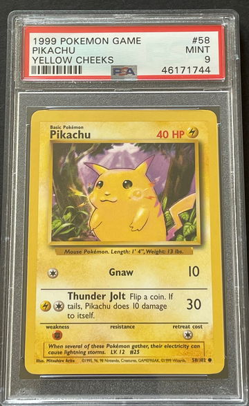 1999 Pokémon Game Base Set Yellow Cheeks Pikachu #58 PSA 9 Mint