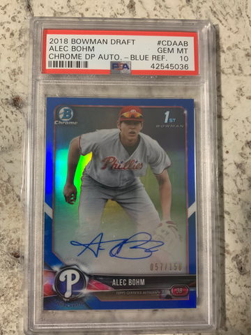 2018 Bowman Draft Chrome Alec Bohm Blue Refractor /150 PSA 10 LOW POP!!!