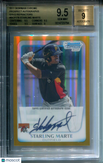 2011 Bowman Chrome Prospect Autographs Gold Refractors Starling Marte #BCP178 BGS 9.5 Auto 9