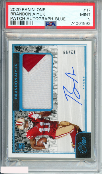 2020 PANINI ONE BRANDON AIYUK #17 PATCH AUTOGRAPH-BLUE RC 12 0F 99 PSA 9 MINT