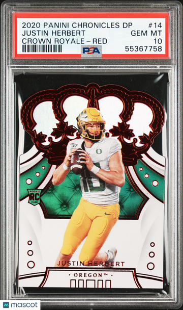 2020 Panini Chronicles Draft Picks Crown Royale Justin Herbert #14 Red Rookie PSA 10