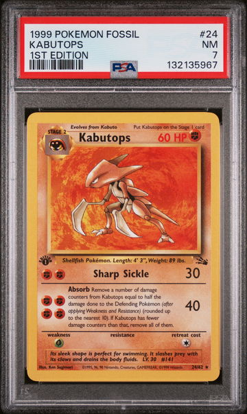 1999 Pokemon Fossil 1st Edition Kabutops #24 PSA 7