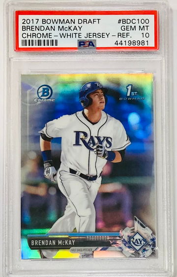 Brendan McKay 2017 Bowman Draft Chrome Refractor Rookie Card RC #BDC100 PSA 10 GEM MINT Tampa Bay Rays