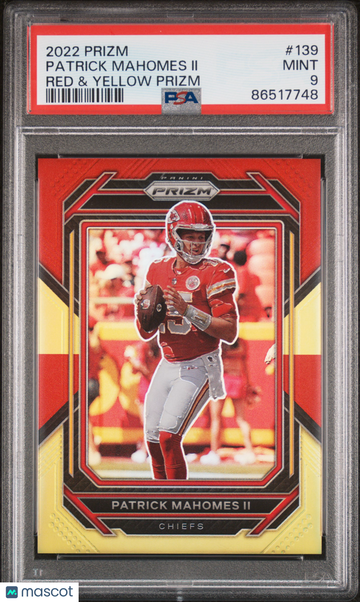 PATRICK MAHOMES 2022 Prizm Red Yellow Prizm 28/44 #139 PSA 9 CHIEFS Pop 4