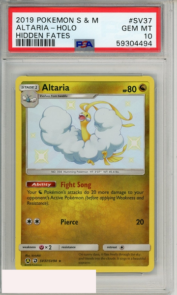 2019 POKEMON SUN MOON ALTARIA-HOLO #SV37 HIDDEN FATES PSA 10
