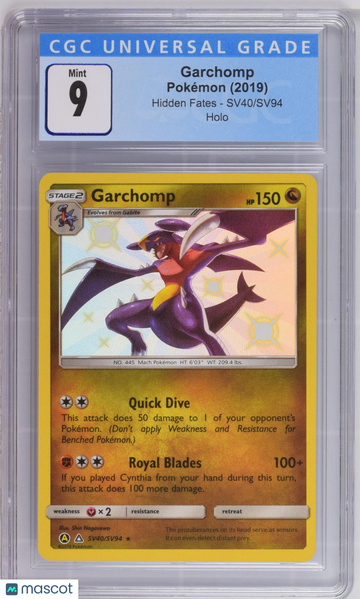 2019 Pokémon Hidden Fates Garchomp Shiny Vault CGC 9 #SV40/SV94