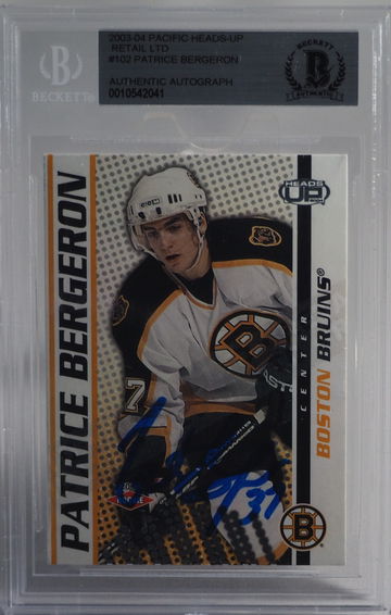 Patrice Bergeron 2003 Pacific Heads UP Retail Limited - Authenticated Signed Rookie Card