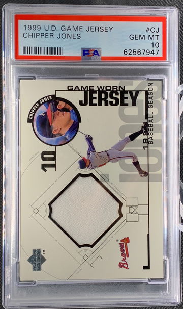 1999 Upper Deck GAME USED JERSEY CHIPPER JONES PSA 10 GEM MINT