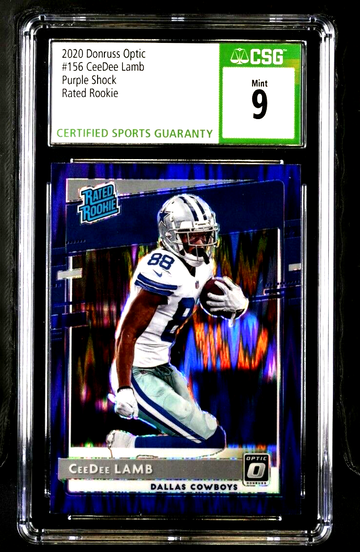 2020 Donruss Optic Purple Shock Rated Rookie Prizm #156 Ceedee Lamb CSG 9 RC SP
