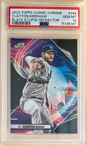 2022 Topps Cosmic Chrome Clayton Kershaw, Black Eclipse Refractor /10, PSA 10