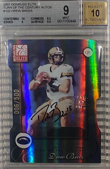 Drew Brees 2001 Donruss Elite auto #’d 006 / 500 Rc BGS 9.5 
