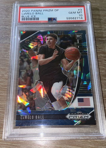2020 Panini Prizm Draft Picks Lamelo Ball Blue Cracked Ice #58/99 PSA 10