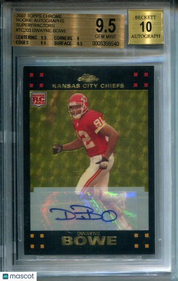2007 Topps Chrome Rookie Autographs Superfractors Uncirculated Dwayne Bowe #TC203 BGS 9.5 Auto 10