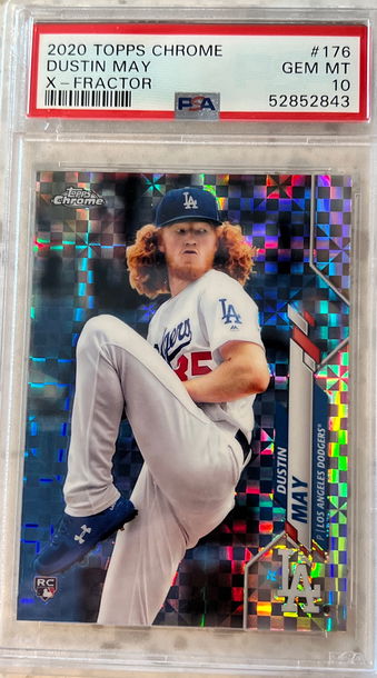 2020 topps chrome Dustin May x fractor psa 10 dodgers rc rookie