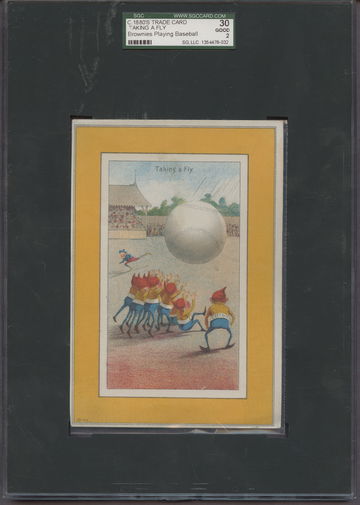 1880's Trade Card Brownies Playing Baseball Taking a Fly SGC 30  Good 2