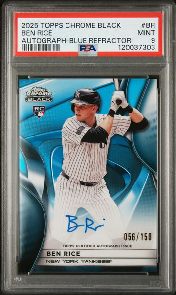 2025 Chrome Black Autographs Blue Refractors Ben Rice #CBABR /150 PSA 9