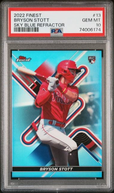 2022 Topps Finest 13 Bryson Stott Sky Blue Refractor psa 10 