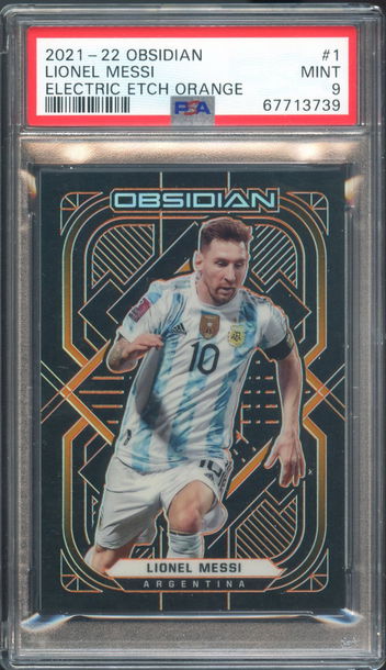 2021 Panini Obsidian Electric Etch Orange /25 Lionel Messi PSA 9 Argentina