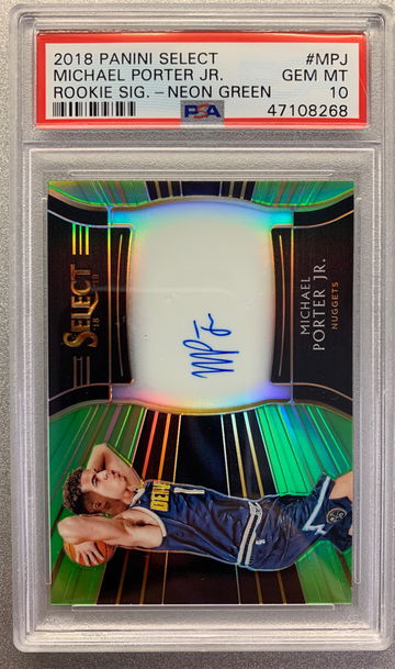 MICHAEL PORTER JR 2018 SELECT NEON GREEN AUTO ROOKIE SHORT PRINT #/99 PSA 10