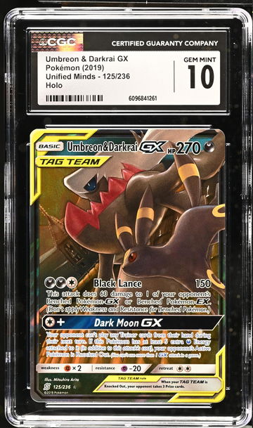 2019 Pokémon Sun & Moon Unified Minds Umbreon & Darkrai #125/236 GX Holo CGC 10