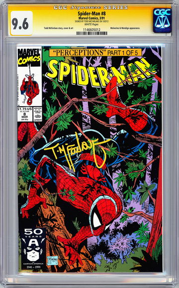 SPIDER-MAN #8 CGC-SS 9.6 SIGD TODD MCFARLANE STORY CVR & ART WOLVERINE APP 1991