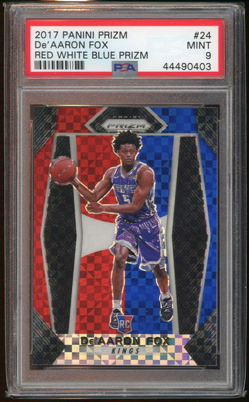 2017 Panini Prizm De'Aaron Fox Red/White/Blue Prizm PSA 9