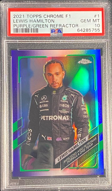 2021 Topps Chrome Lewis Hamilton Purple Green Refractor Formula 1 F1 PSA 10