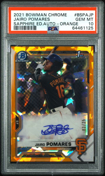 2021 Bowman Sapphire Jairo Pomares /25 Orange auto PSA 10 