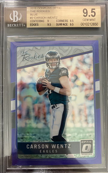 Carson Wentz Optic The Rookies Blue SP /149 BGS 9.5