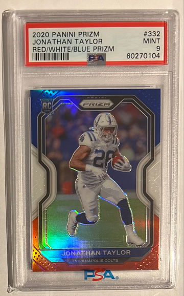 2020 Prizm Jonathan Taylor Colts Rookie Red/White/Blue Prizm PSA 9