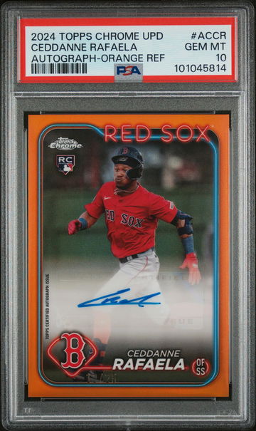 2024 Topps Chrome Update Chrome Baseball Update Series Autographs Autograph-Orange Ref Ceddanne Rafaela #ACCR /25 PSA 10