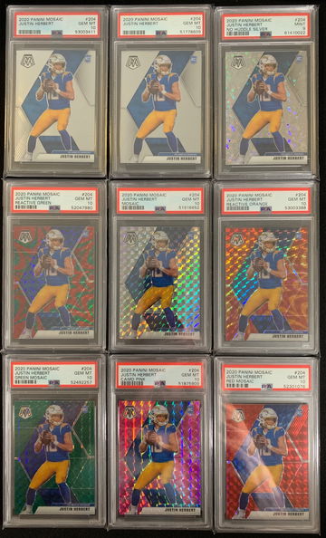 2020 Panini Mosaic Justin Herbert 9 Card Lot - 8 PSA 10, 1 PSA 9
