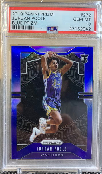 2019 Panini Prizm Jordan Poole Blue Prizm #272 Rookie /199 PSA 10