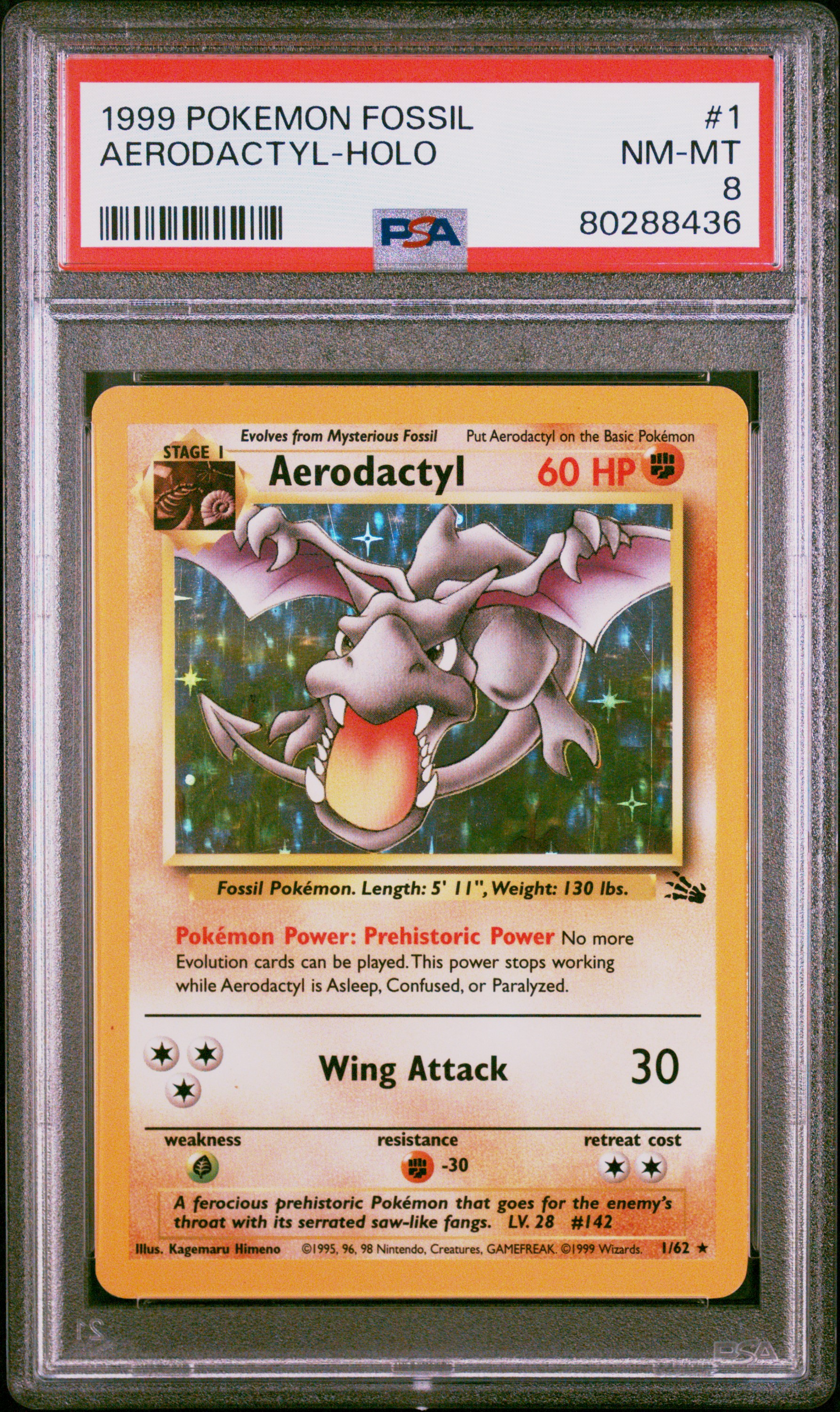 1999 Pokemon Fossil Aerodactyl Holo #1/62 PSA 8