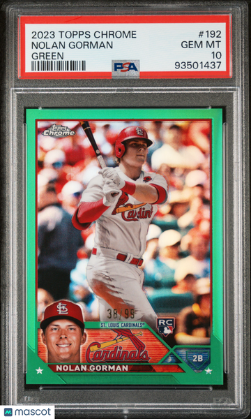 2023 Topps Chrome Nolan Gorman #192 Green Refractor /99 PSA 10
