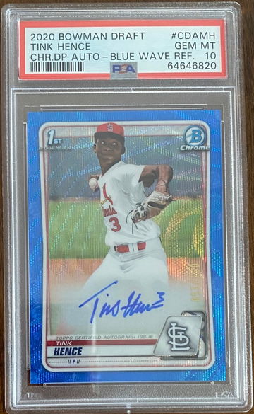 Tink Hence - 2020 Bowman Chrome Draft Picks - Blue Wave Refractor 91/150 - PSA 10