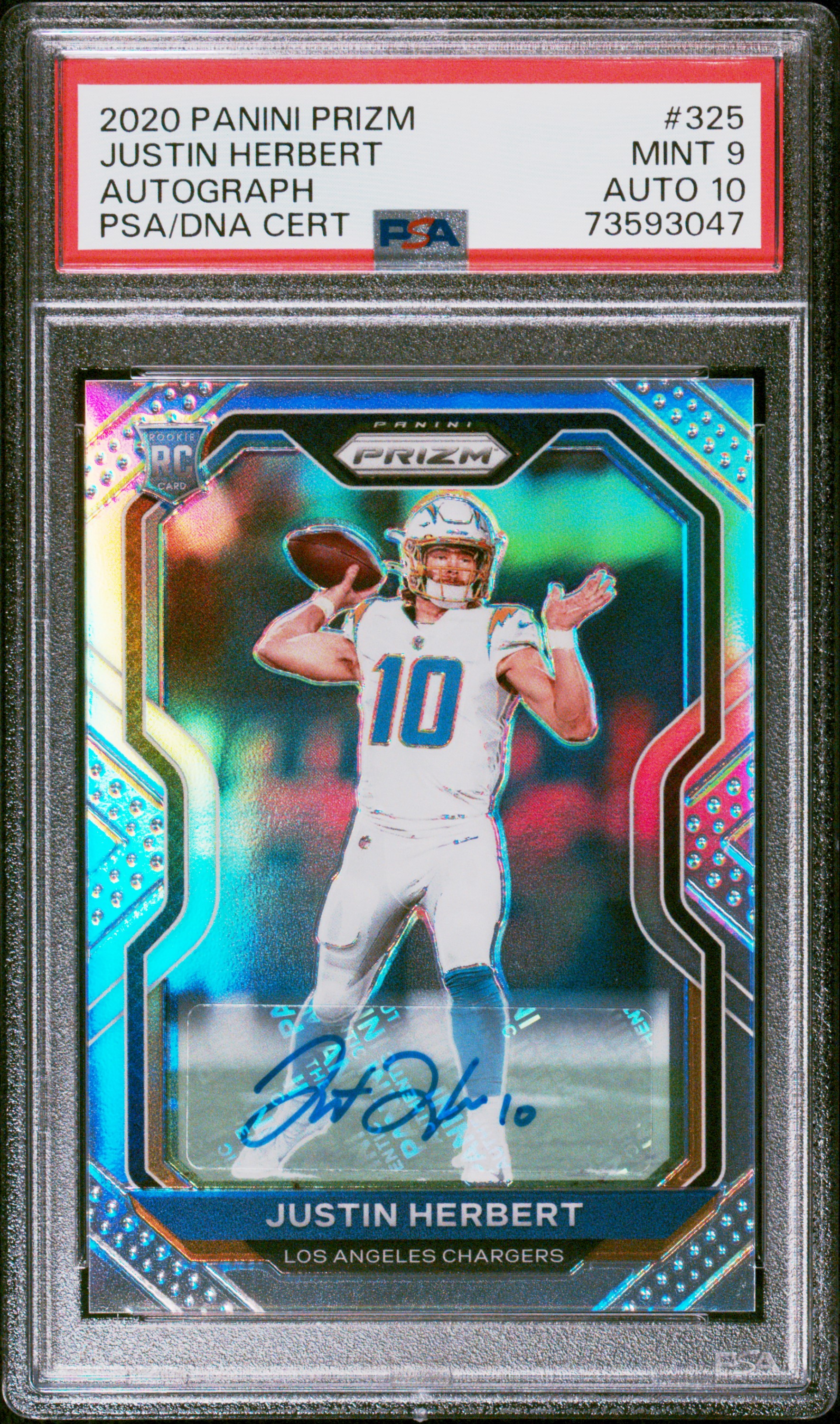 2020 Panini Prizm Justin Herbert Auto #325 PSA 9 10 Autograph