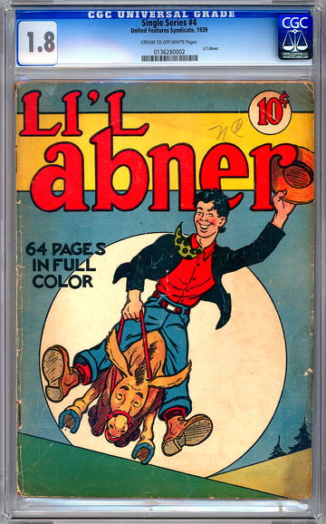 LI’L ABNER #1 aka SINGLE SERIES #4 CGC 1.8 RARE GOLDEN AGE UNITED FEATURES 1939