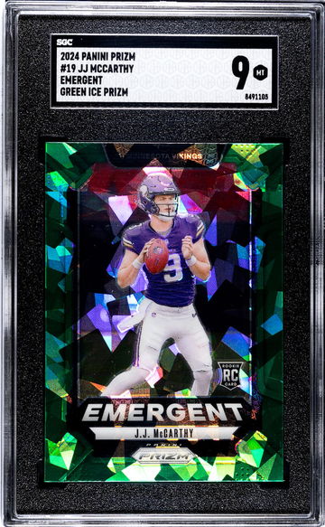2024 Panini Prizm #19 Jj Mccarthy Emergent Green Ice Prizm SGC 9