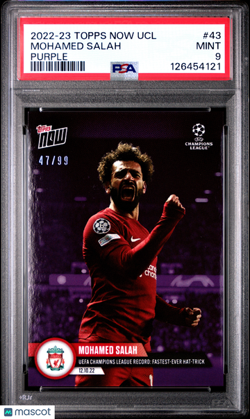 2022 Topps Now UEFA Champions League Mohamed Salah #43 Purple /99 PSA 9