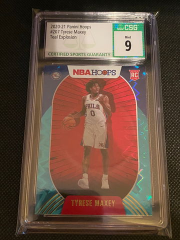 2020-2021 NBA HOOPS TYRESE MAXEY TEAL EXPLOSION ROOKIE CARD CSG 9